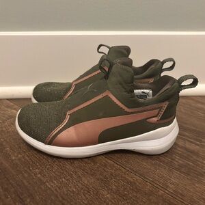 PUMA Rebel Mid Gleam Jr Olive Night Rose Gold 11C